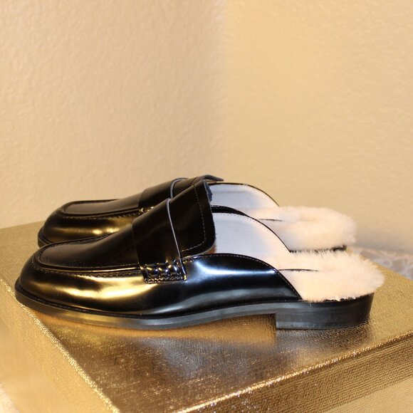 Yosi Samra Odessa Black leather and Shearling Loafer Mule - Picture 4 of 9